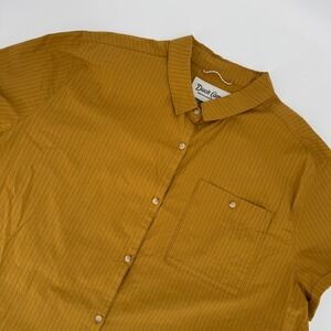 Duck‎ Camp Womens XL Mustard Yellow Pinstripe Short Sleeve Button Down Shirt Top